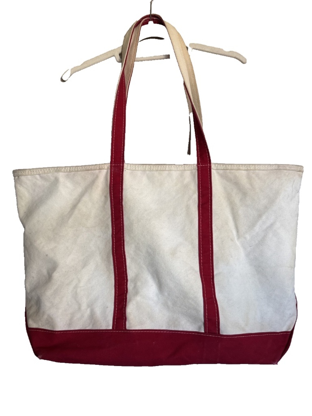 Vintage L.L. Bean Boat & Tote Large Canvas Zip Top Red Ivory USA Made 1980's